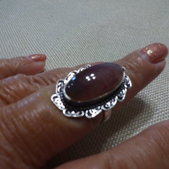 Feminine PALE PINK SOLAR AGATE Handmade Sterling 925 Ring Size 9 #409C - Picture 1 of 3
